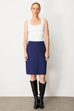 Kadın Triko Düz Basic Etek Lacivert