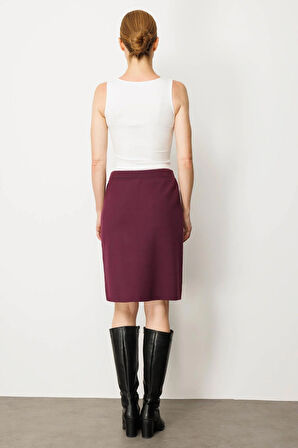 Kadın Triko Düz Basic Etek Mürdüm