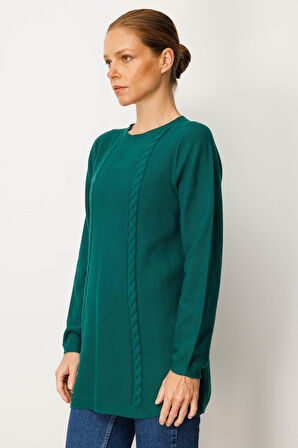 Kadın Triko Yanı Yırtmaçlı Pirinç Örgü Kazak Ö.Başı