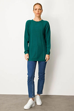 Kadın Triko Yanı Yırtmaçlı Pirinç Örgü Kazak Ö.Başı