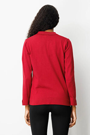 Kadın Polo Yaka Yakası ve Kolu Düğmeli Bluz Vişne
