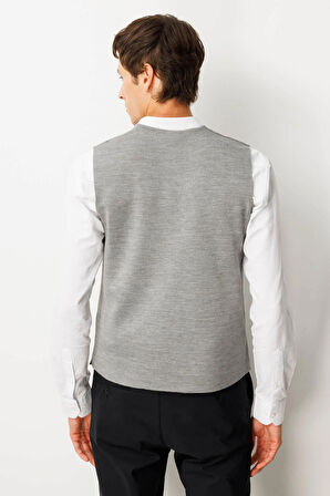 Erkek V Yaka Düz Yün Yelek A.Gri