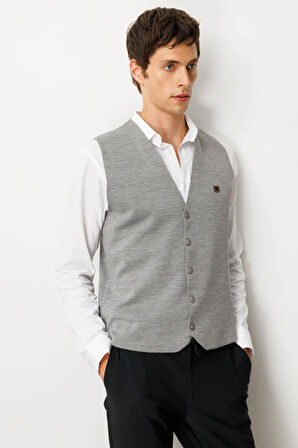 Erkek V Yaka Düz Yün Yelek A.Gri