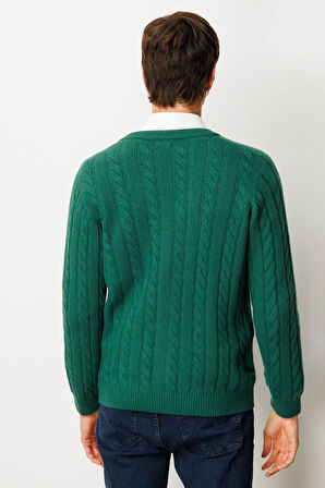 Erkek V Yaka Kalın Saç Örgülü Yün Ceket Ö.Başı