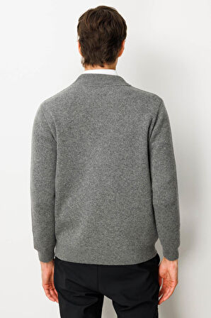 Erkek Hakim Yaka Göğsü ve Cebi Keçe Triko Yün Mont Füme