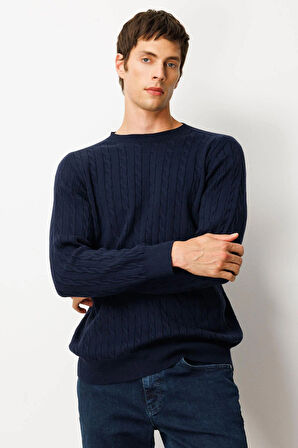 Erkek Sıfır Yaka Saç Örgülü Kazak K.Lacivert