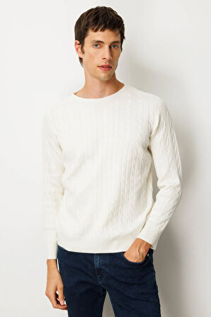 Erkek Sıfır Yaka Saç Örgülü Kazak Kemik