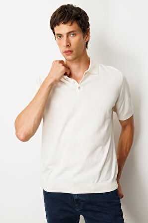 Erkek Polo Yaka %100 Pamuk Kısa Kol İnce Triko Krem