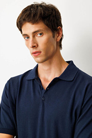 Erkek Polo Yaka %100 Pamuk Kısa Kol İnce Triko Lacivert