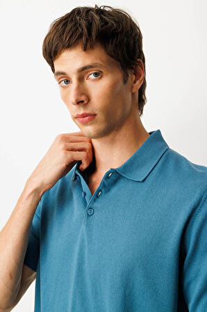 Erkek Polo Yaka %100 Pamuk Kısa Kol İnce Triko Mavi