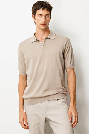 Erkek Polo Yaka %100 Pamuk Kısa Kol İnce Triko Vizon