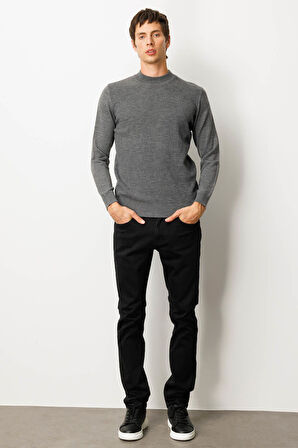 Erkek Yarım Balıkçı Yaka Önü Baklavalı Triko Kazak Füme