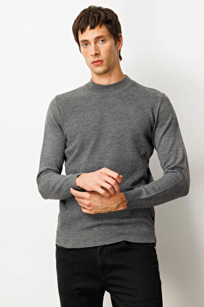 Erkek Yarım Balıkçı Yaka Önü Baklavalı Triko Kazak Füme