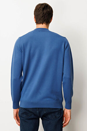 Erkek Yarım Balıkçı Yaka Önü Baklavalı Triko Kazak H.Mavi