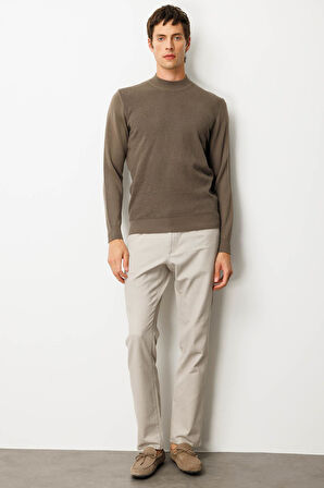 Erkek Yarım Balıkçı Yaka Önü Baklavalı Triko Kazak Vizon