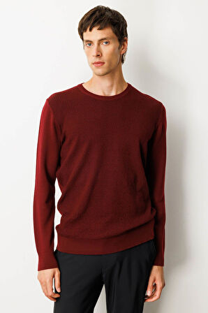 Erkek Sıfır Yaka Önü Baklavalı Triko Kazak Bordo