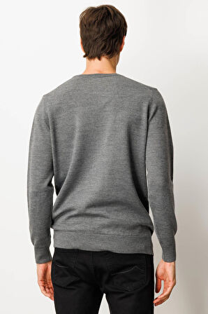 Erkek Sıfır Yaka Önü Baklavalı Triko Kazak Füme