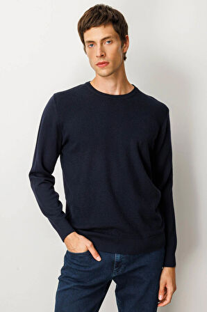 Erkek Sıfır Yaka Önü Baklavalı Triko Kazak K.Lacivert