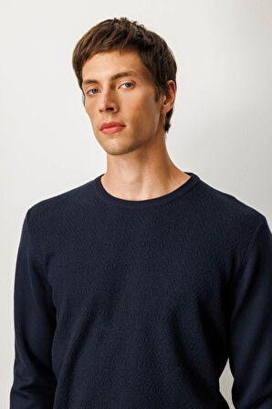 Erkek Sıfır Yaka Önü Baklavalı Triko Kazak K.Lacivert