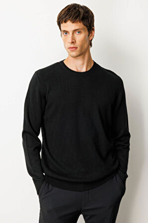 Erkek Sıfır Yaka Önü Baklavalı Triko Kazak Siyah