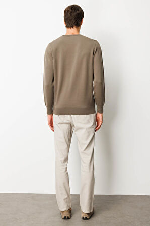 Erkek Sıfır Yaka Önü Baklavalı Triko Kazak Vizon