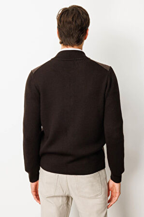 Erkek Hakim Yaka Önü Keçe Triko Mont K.Kahve