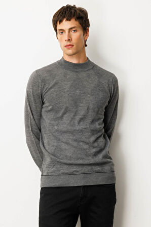 Erkek Yarım Balıkçı Yaka Çizgili Baklavalı Yün Kazak Füme