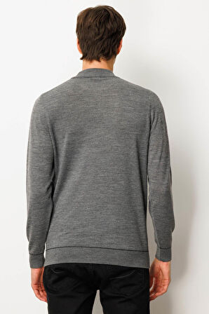 Erkek Yarım Balıkçı Yaka Çizgili Baklavalı Yün Kazak Füme