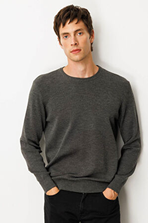 Erkek Sıfır Yaka Çelik Örgü Yün Kazak K.Füme