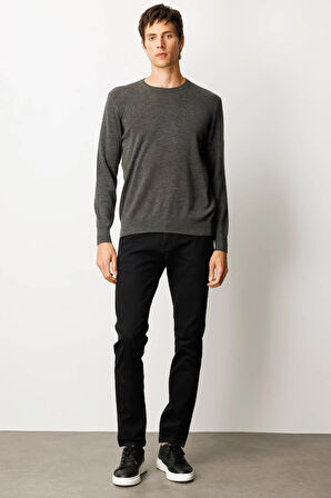 Erkek Sıfır Yaka Çelik Örgü Yün Kazak K.Füme