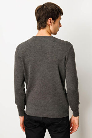 Erkek Sıfır Yaka Çelik Örgü Yün Kazak K.Füme