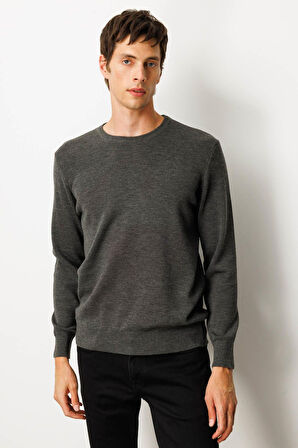 Erkek Sıfır Yaka Çelik Örgü Yün Kazak K.Füme