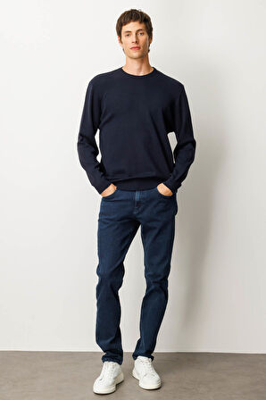 Erkek Sıfır Yaka Çelik Örgü Yün Kazak K.Lacivert