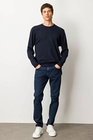 Erkek Sıfır Yaka Çelik Örgü Yün Kazak K.Lacivert