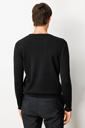 Erkek Sıfır Yaka Çelik Örgü Yün Kazak Siyah