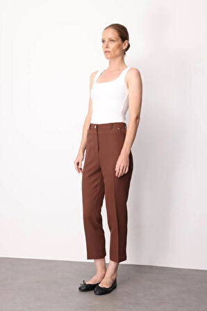 Kadın Beş Cepli Kumaş Pantolon Kahve