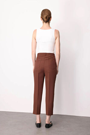 Kadın Beş Cepli Kumaş Pantolon Kahve