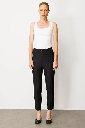 Kadın Basic Bilek Boy Kumaş Pantolon Siyah