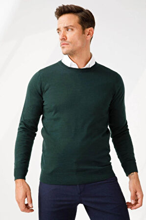 Erkek Basic Sıfır Yaka İnce Triko Kazak Yeşil