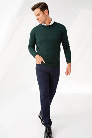 Erkek Basic Sıfır Yaka İnce Triko Kazak Yeşil