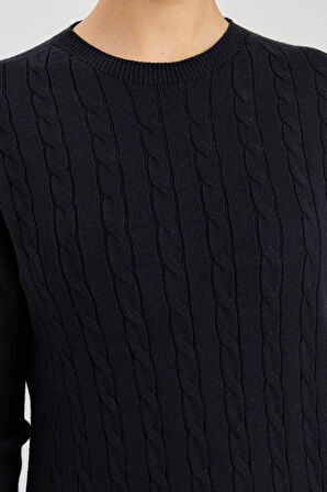 Kadın Sıfır Yaka Saç Örgülü Kazak K.Lacivert