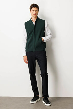 Erkek Hakim Yaka Çelik Örgü Yün Yelek Yeşil