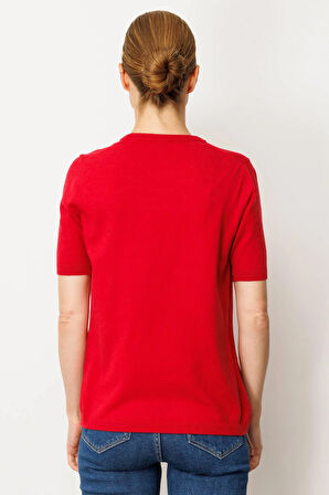 Kadın Sıfır Yaka Kısa Kollu Düz Bluz K.Kırmızı