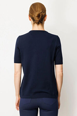 Kadın Sıfır Yaka Kısa Kollu Düz Bluz Lacivert