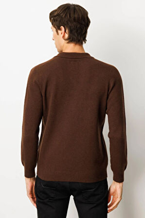 Erkek Polo Yaka Basic Yün Kazak M.Kahve
