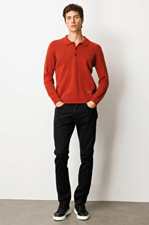 Erkek Polo Yaka Basic Yün Kazak Kiremit