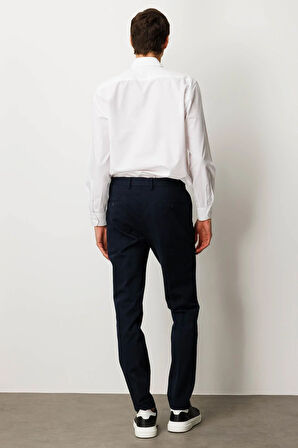 Erkek Beli Lastikli Yan Cepli Koton Pantolon Lacivert