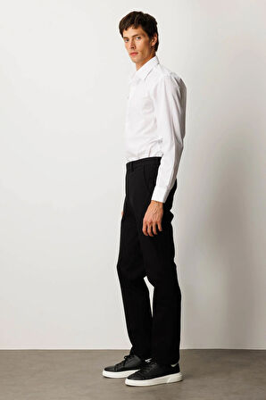 Erkek Beli Lastikli Yan Cepli Koton Pantolon Siyah