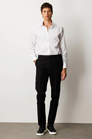 Erkek Beli Lastikli Yan Cepli Koton Pantolon Siyah