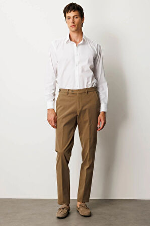 Erkek Beli Lastikli Yan Cepli Koton Pantolon Taba